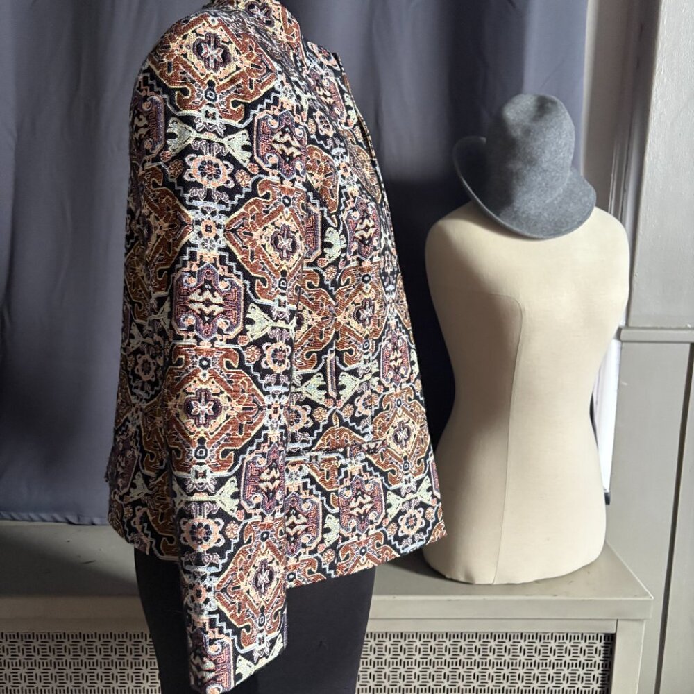 Kasper Sz 8 Multicolor Geometric Patterned Jacquard Print Lined Jacket - Picture 4 of 8